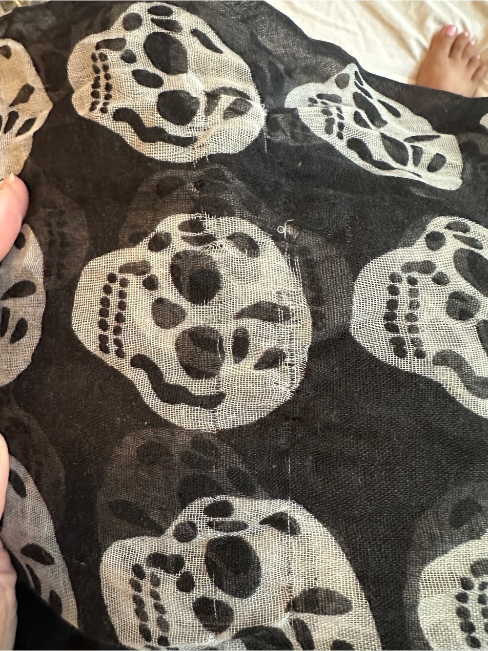 Mango Black Scarf with Cream Skull Print
